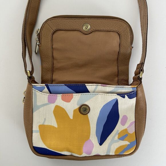Fossil Preston Crossbody Leather Canvas Floral Purse Messenger Bag Watercolor - Picture 4 of 16